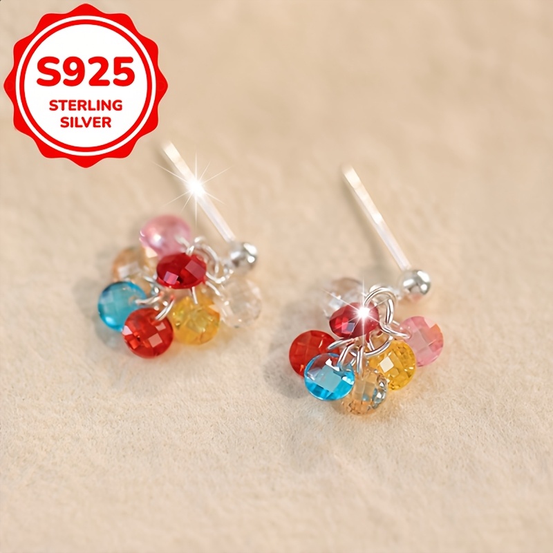 2pc Women's 925 Sterling Silver Grape Cluster Stud Earrings